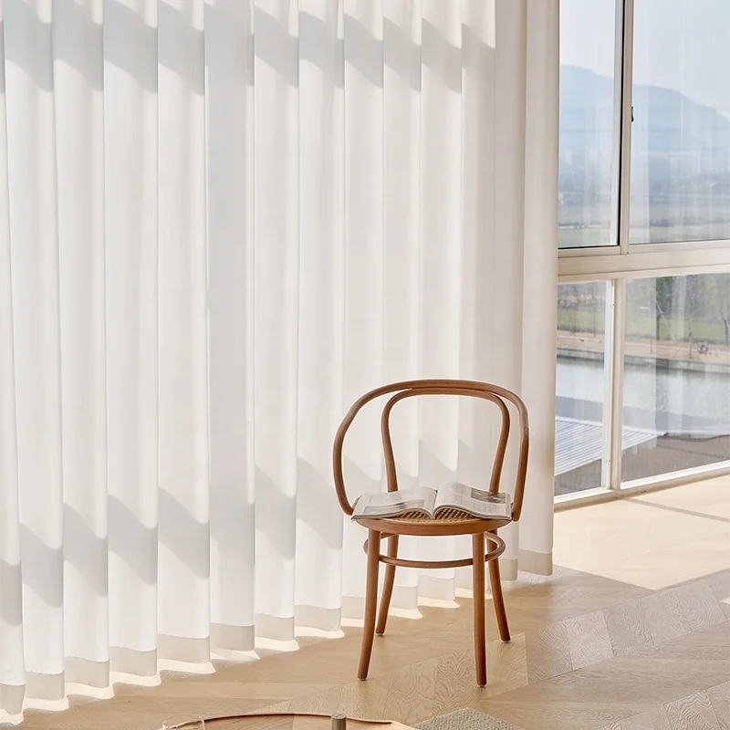 ZSTARR Luxury Eco-Friendly Skin-Friendly Breathable Voile Fabric Family Safety Automatic White Sheer Curtains for Living Room