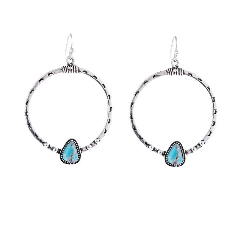 

Amazon hot sale 925 statement jewelry silver vintage big turquoise women fashion hoop earrings