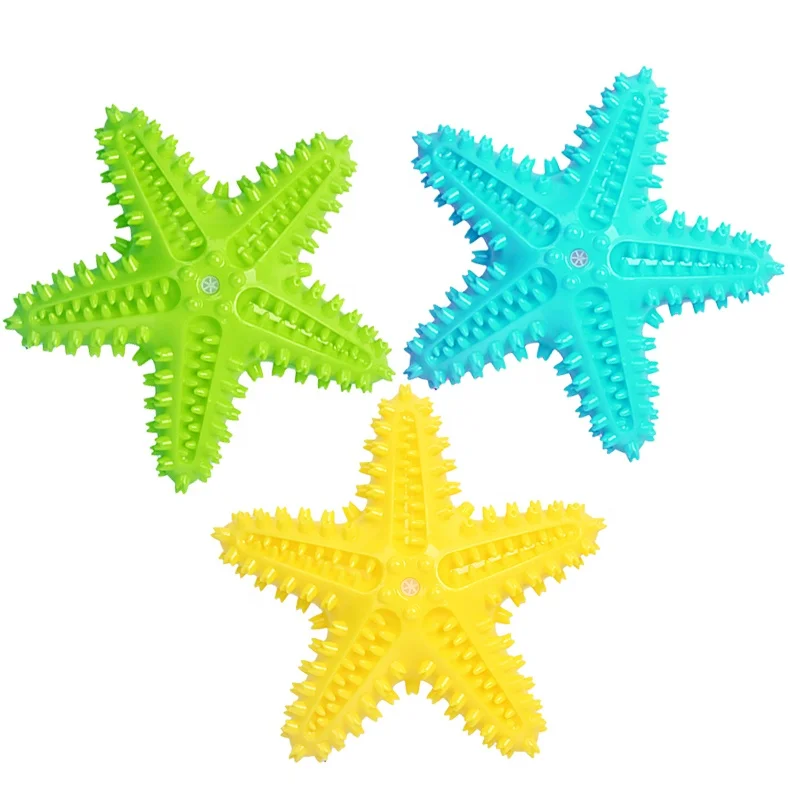 

Factory Wholesale Starfish Rubber Floating Pet Dog Molar Toothbrush Toys Interactive Dog Dental Chew Toys, Yellow/lake blue/green