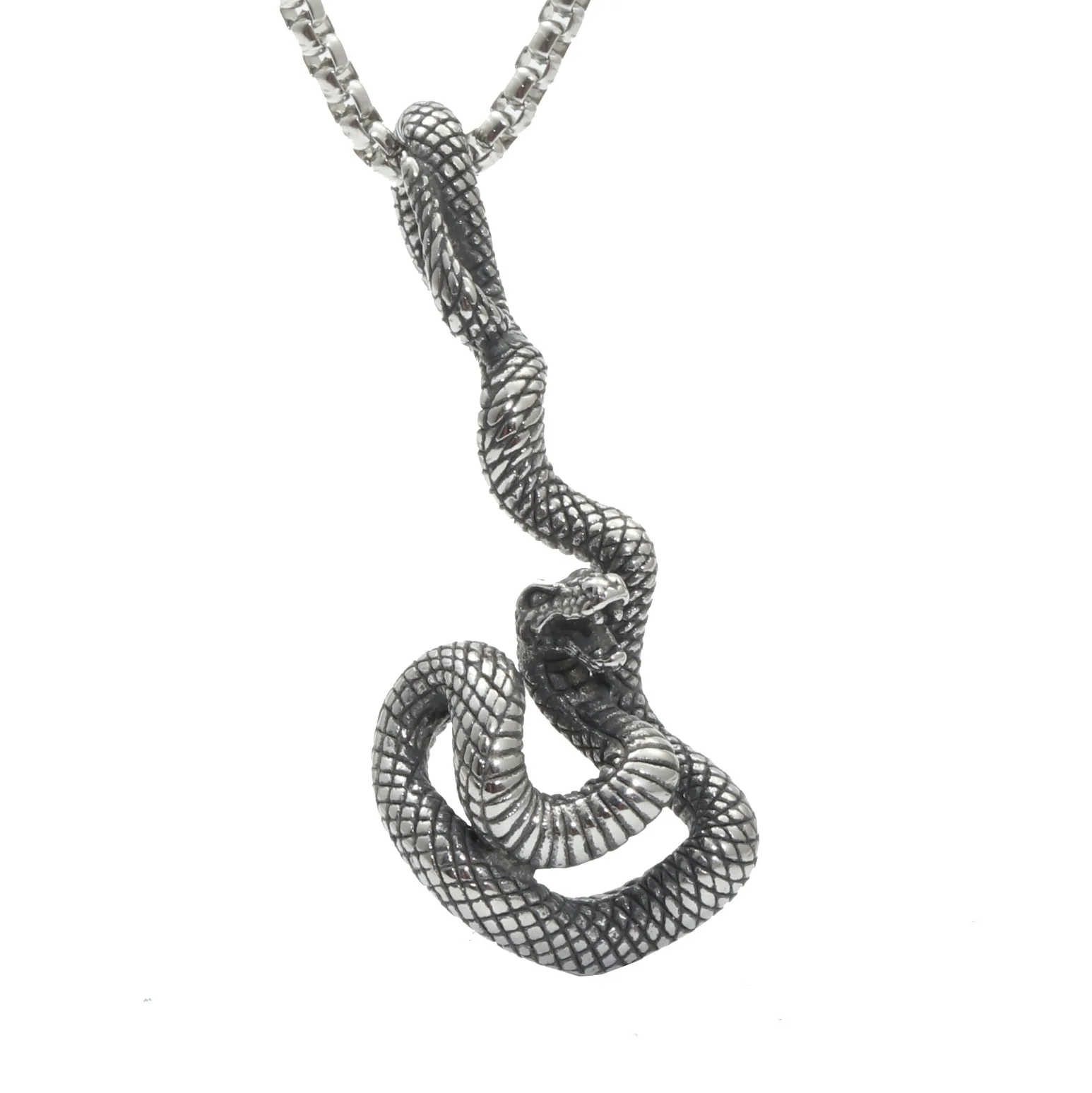 

European and American hip hop jewelry fashion snake shaped stainless steel pendant necklace, Siver