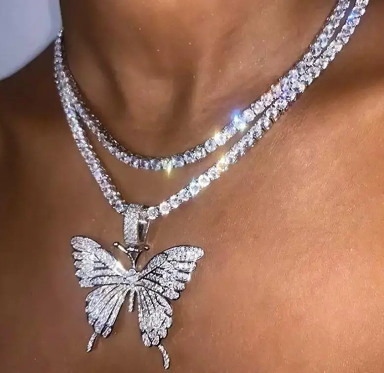 

2021 New trend sequential hip hop jewelry stainless steel cuban butterfly necklace, Picture shows