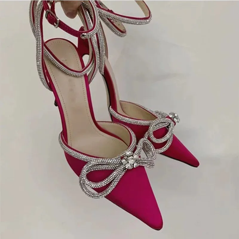 

New Colors Talon Pour Femme High QUality Trendy Cover Toe Crystal Diamond Bow Red Heels for Women, Black,white, pink, transparent, rosy, blue, purple