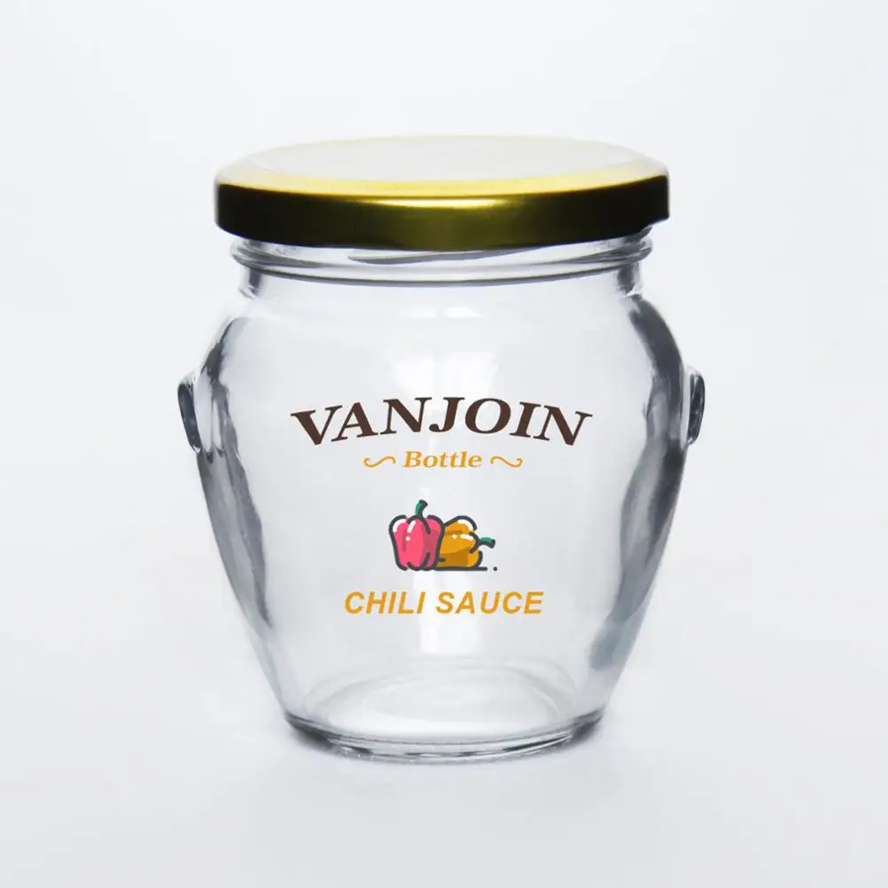 

Clear Glass Honey Pot Jars With Gold Metal Lug Caps, Transparent