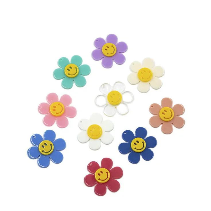 

XuQian Wholesale Acrylic Flat Smiley Face Sunflower Pendant For Women Earrings Accessories, Picture