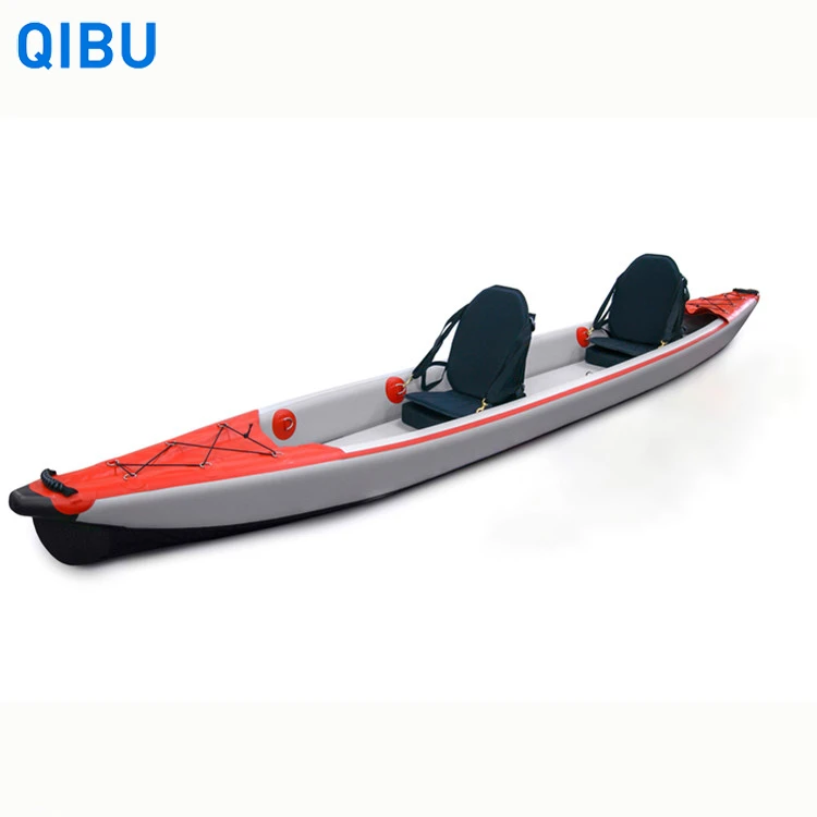 

Qibu PHT-08 Stock 2 person factory customized fishing canoe rowing boat pedal Drop Stitch Inflatable Kayak with paddle, Red, green, yellow, blue ,customize