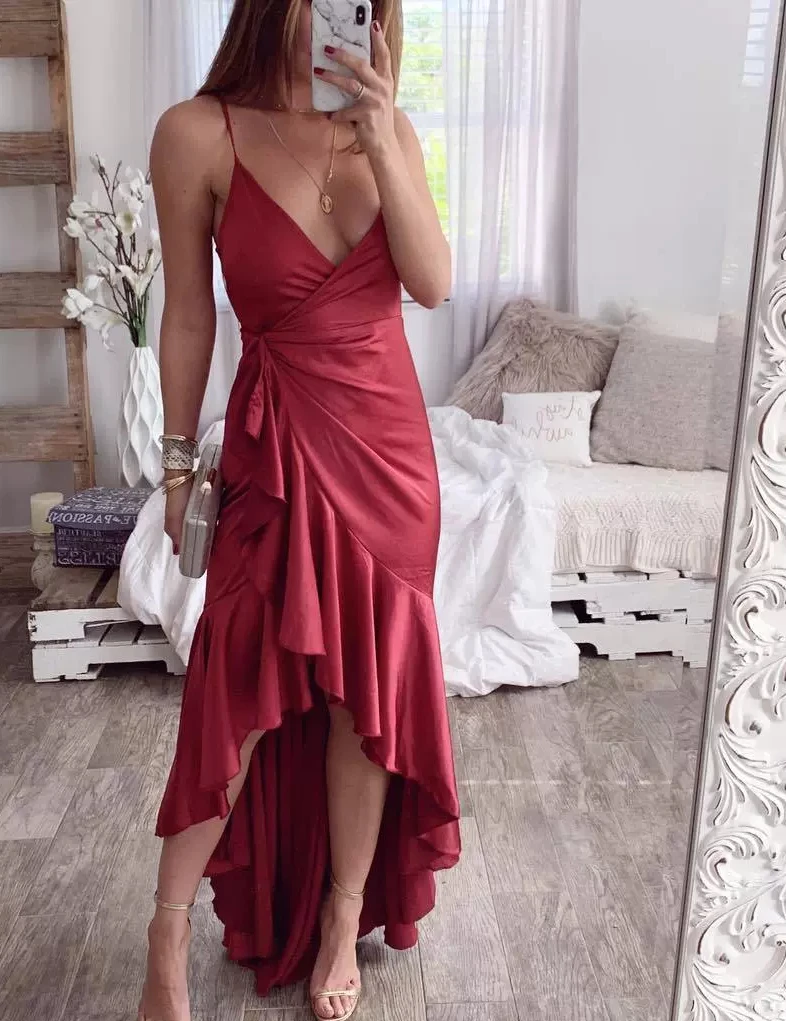 

Polyester Criss-cross V-neck Trumpet Or Mermaid Floor-length Prom Dresses