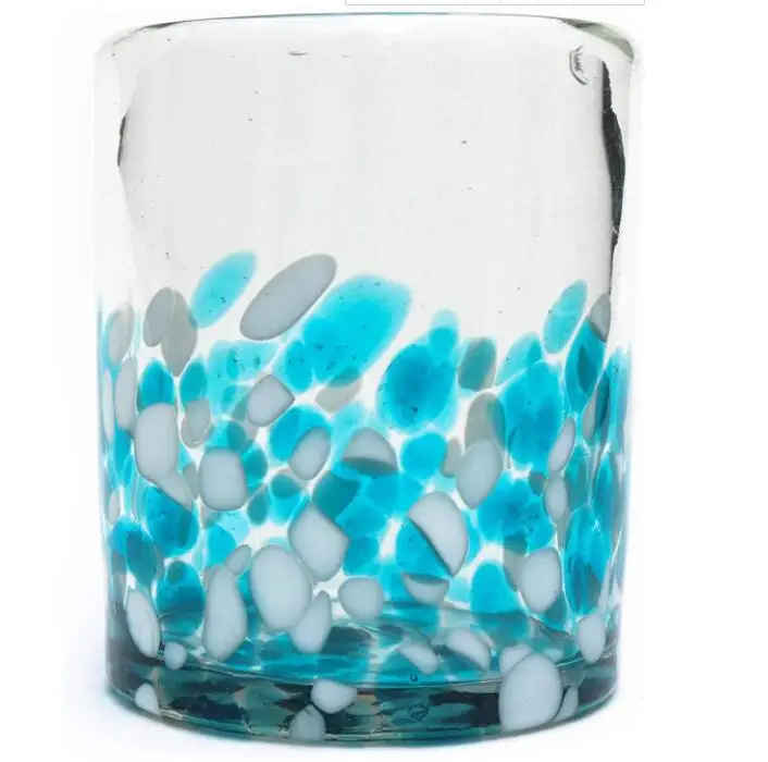 Pack of Blue and white confetti glasses made of blown glass