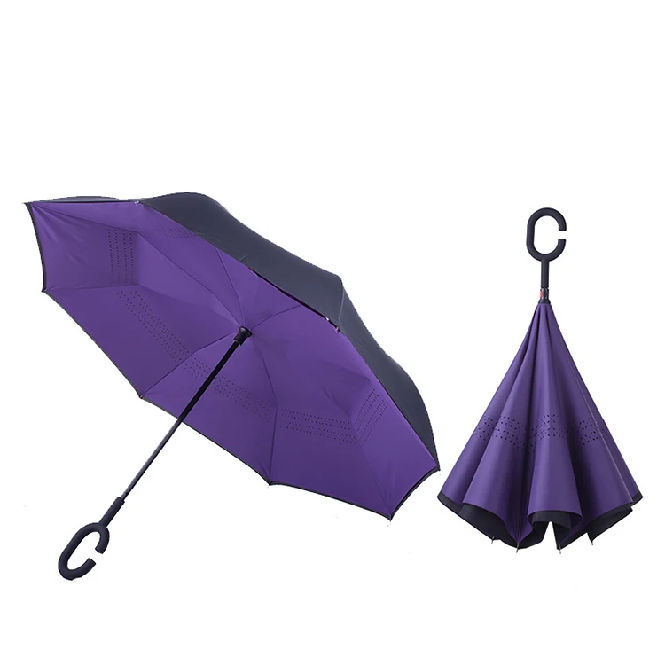 

Wholesale Top Seller Eco-friendly Inverted For Women Uv Upside Down Umbrella With C-shaped Handle