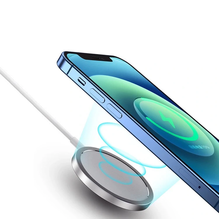 

15W Magnetic Wireless Charger USB-C to Lightning Cable Charging for iPone 11 12 Series Mobile Phone AirPro3 Earphone, Silver