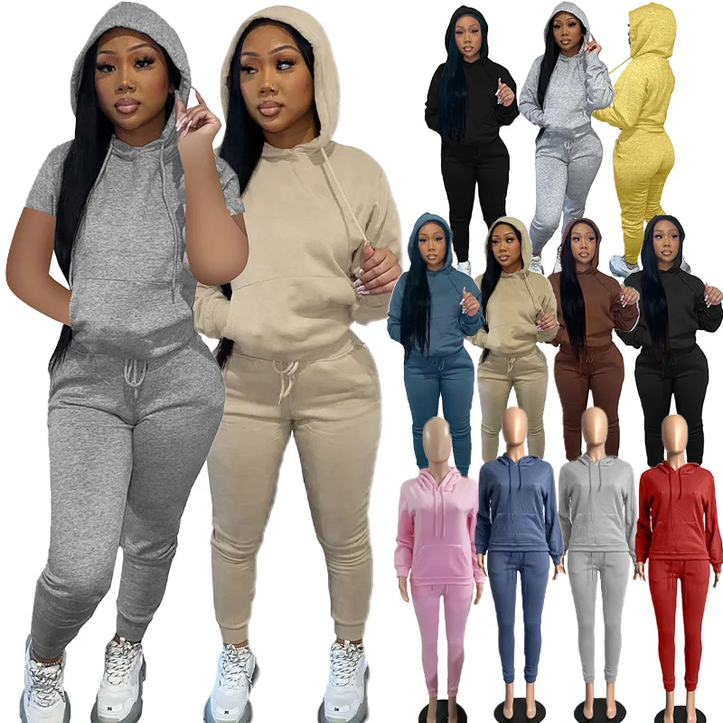 

Hot Sale Sweatpants And Hoodie Set With Zipper Long Sleeve Top Women Sweatsuit Set Tracksuit Custom 2 Piece Pants Set