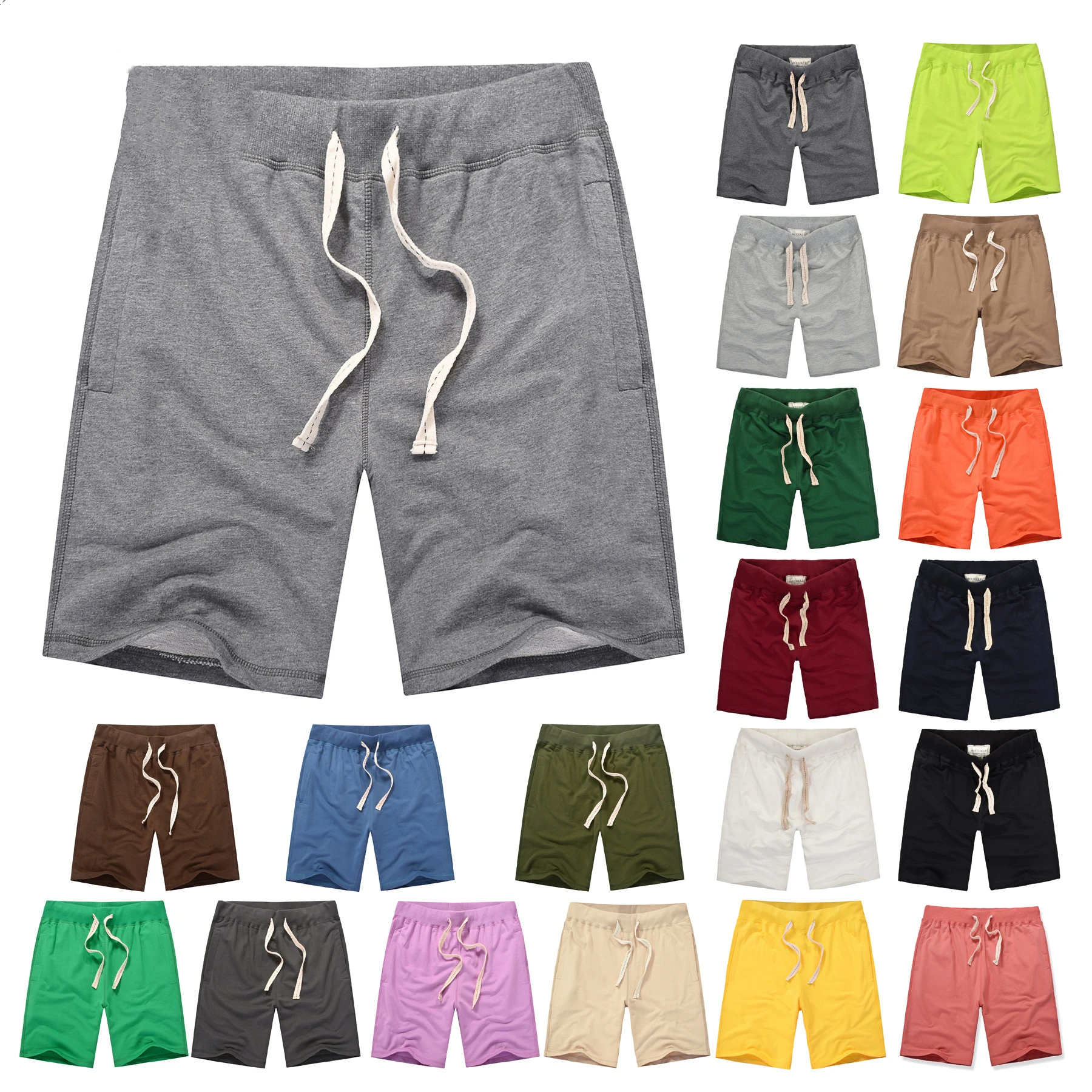 

Loose Fit Cotton Soild Color Casual Basketball Shorts Custom Logo Two Deep Side Hem Pockets Summer Basic Men Shorts, Shown