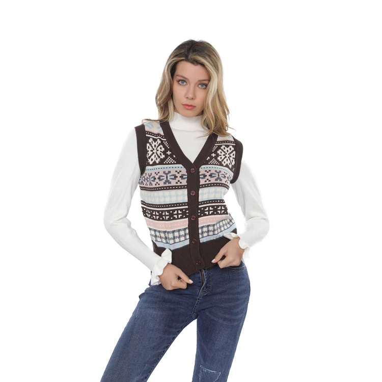 

2021autumn and winter new color matching vest vest V-neck cardigan jacket knitwear sweaterOEM
