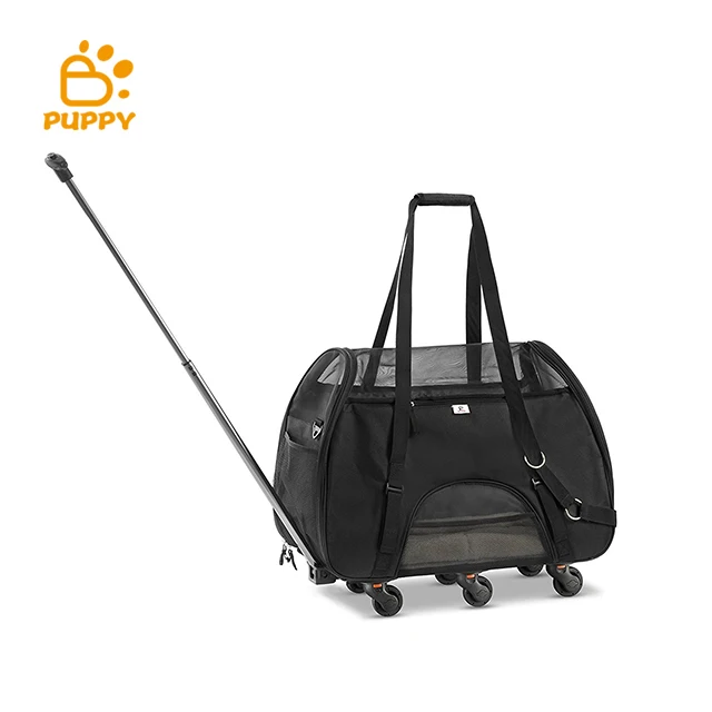 

Airline Approved Soft Pet Travel Trolley Handbag Dog Bag Carrier With Wheels for dog and cat, Black