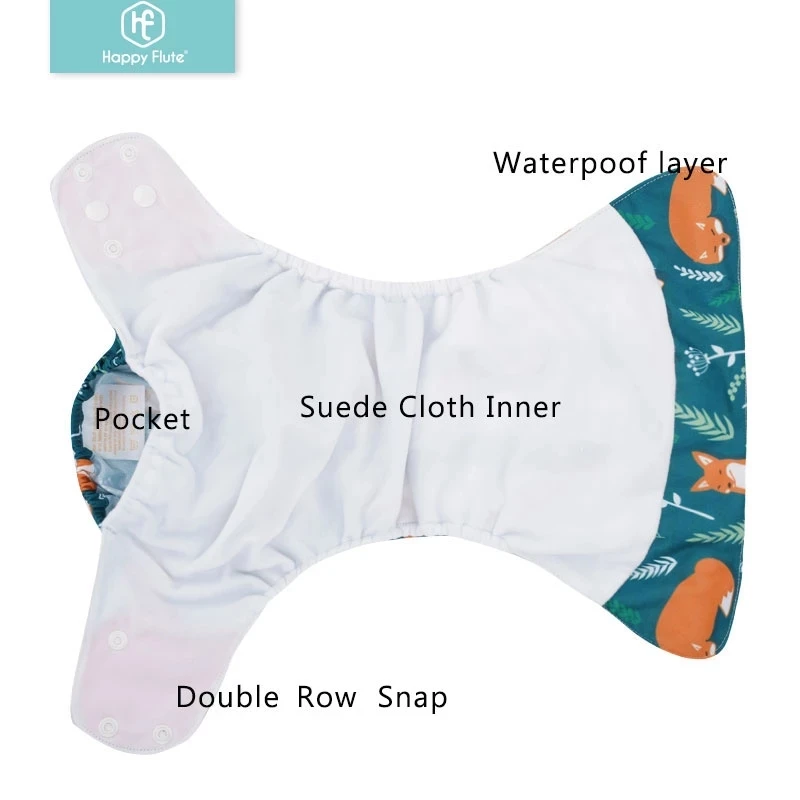 

Happy Flute 4PCS/SET Diaper Dry Fast Green Size Adjustable Reusable Cloth Diapers/Nappies
