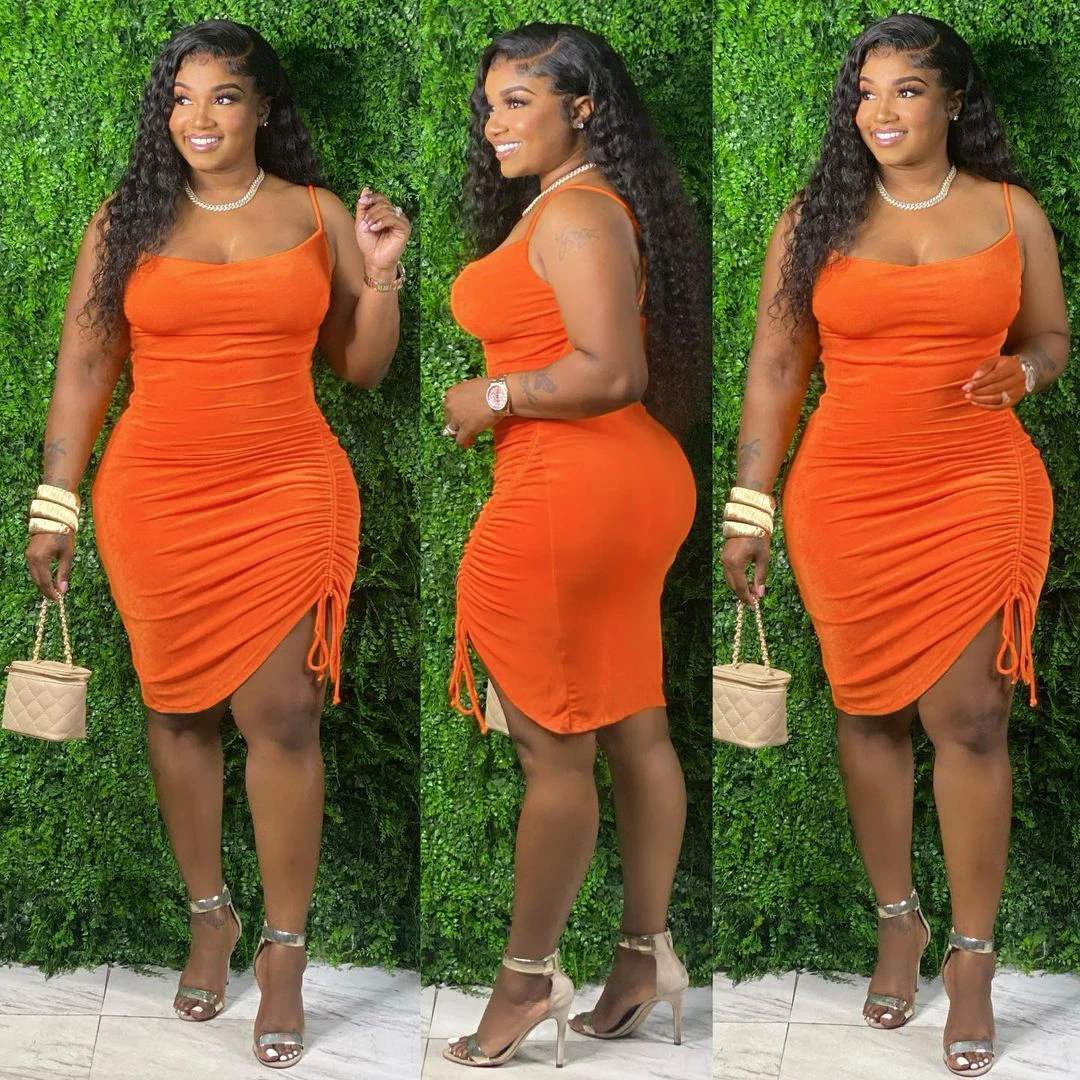 

Solid color plus size summer clothing women dress summer outfits fashion slip dress plus size women clothing summer 2021