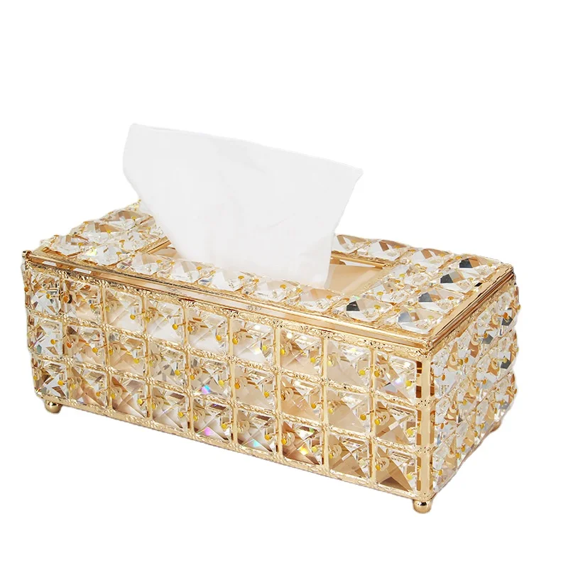 

Wholesale Good Quality Gold Crystal Tissue Box Cover Square For Living Room Decoration, Gold sliver
