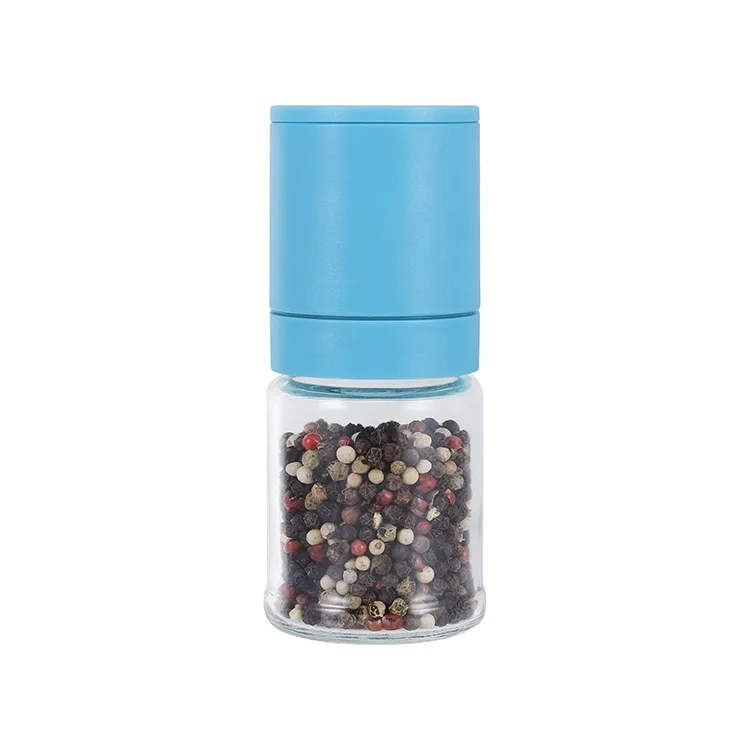 

Hot selling Stepless adjustable grinding core 100ML Glass Jar Salt And Pepper Grinder, Blue