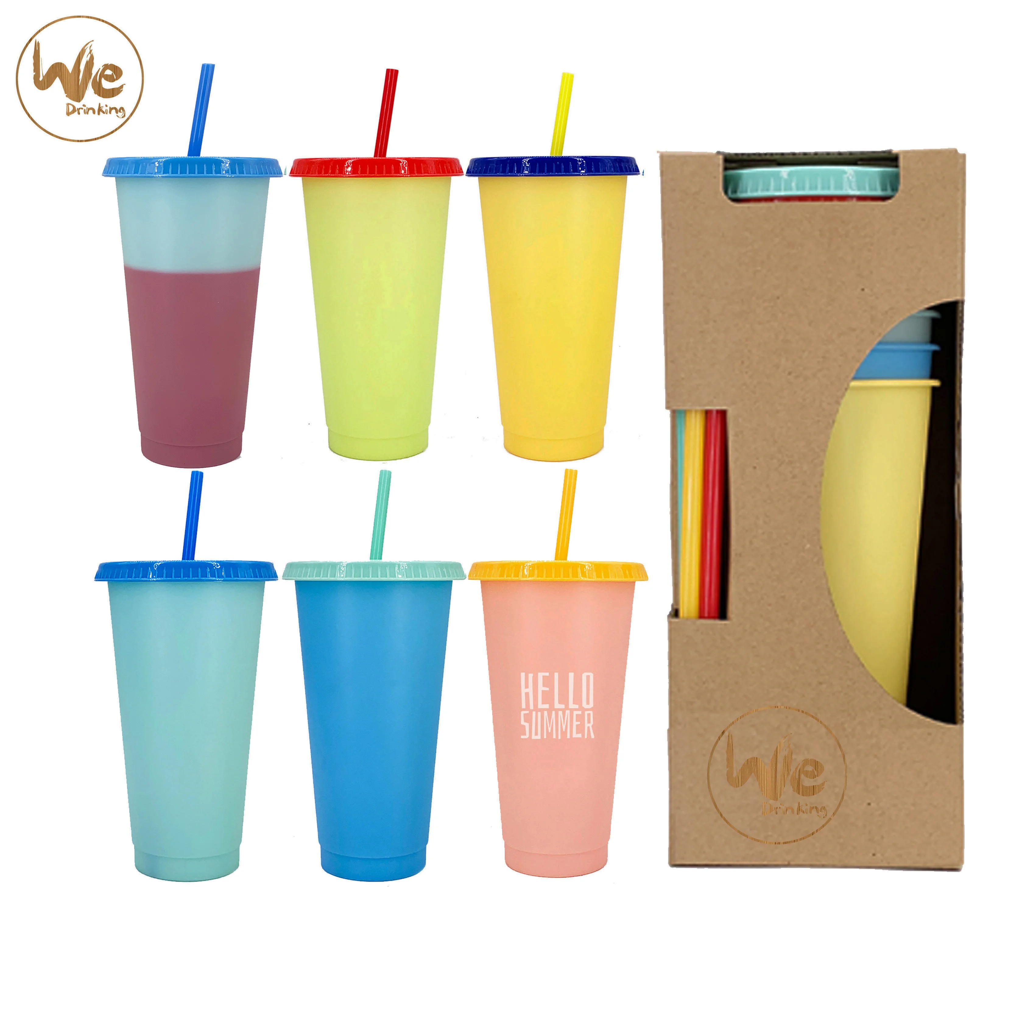 

24OZ 680ml color colour changing reusable cold water coffee cups plastic travel car cups with lids and straws