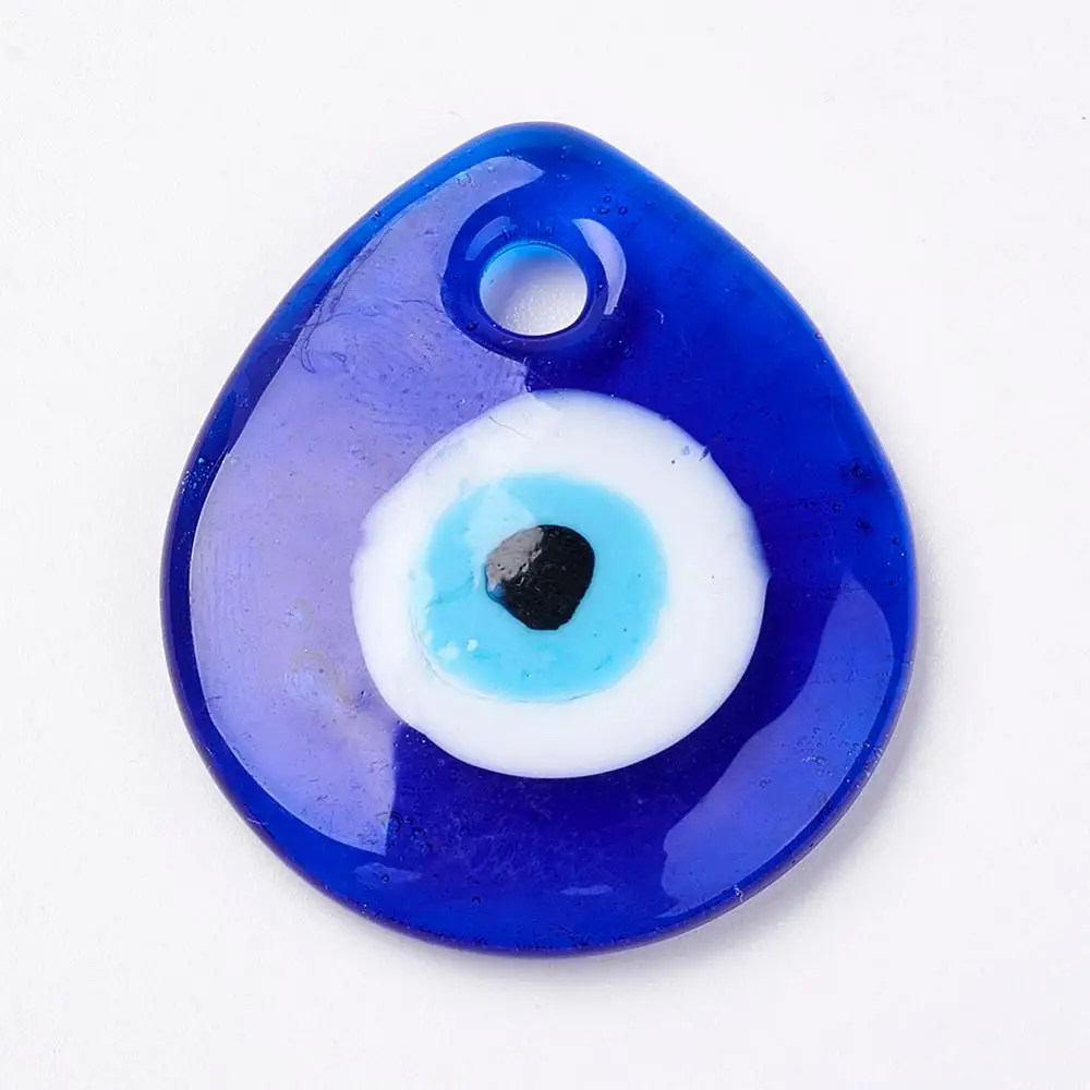 

PandaHall Blue Eye Flat Drop Lampwork Glass Pendants, Darkblue