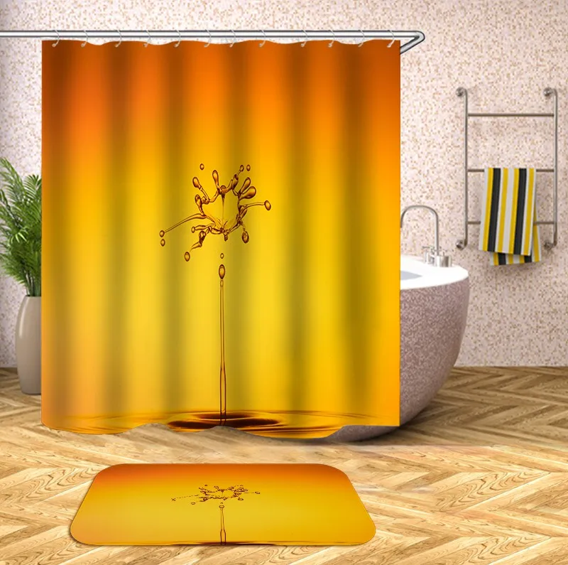 

Bathroom modern water droplets luxury digital printing waterproof shower curtain and rug set