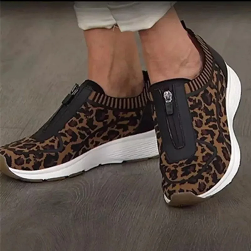 

2021 Fall Fashion Leopard Print Breathable Single Shoes Women's Platform Platform Sports Casual Shoes