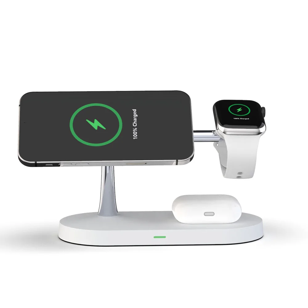 

Wireless Charger 5 in 1 Magnetic Qi Stand Fast Chargers 15W For Iphone 12 Iwatch Airpods Desktop Charging Station