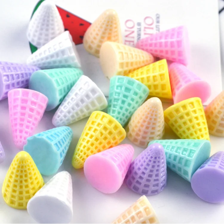 

wholesale price colored decorative simulation 3d resin ice cream cone cabochons for keyring decoration