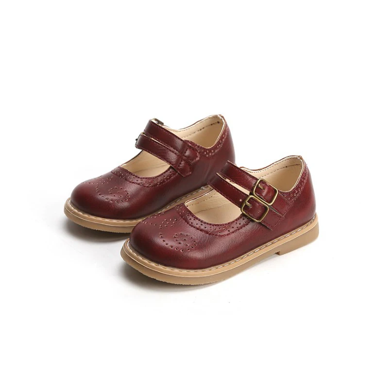 

Twin straps Children girl Breathable flat kids shoes girls mary jane punch shoes toddler girls fashion school shoes, Black,brown,wine red
