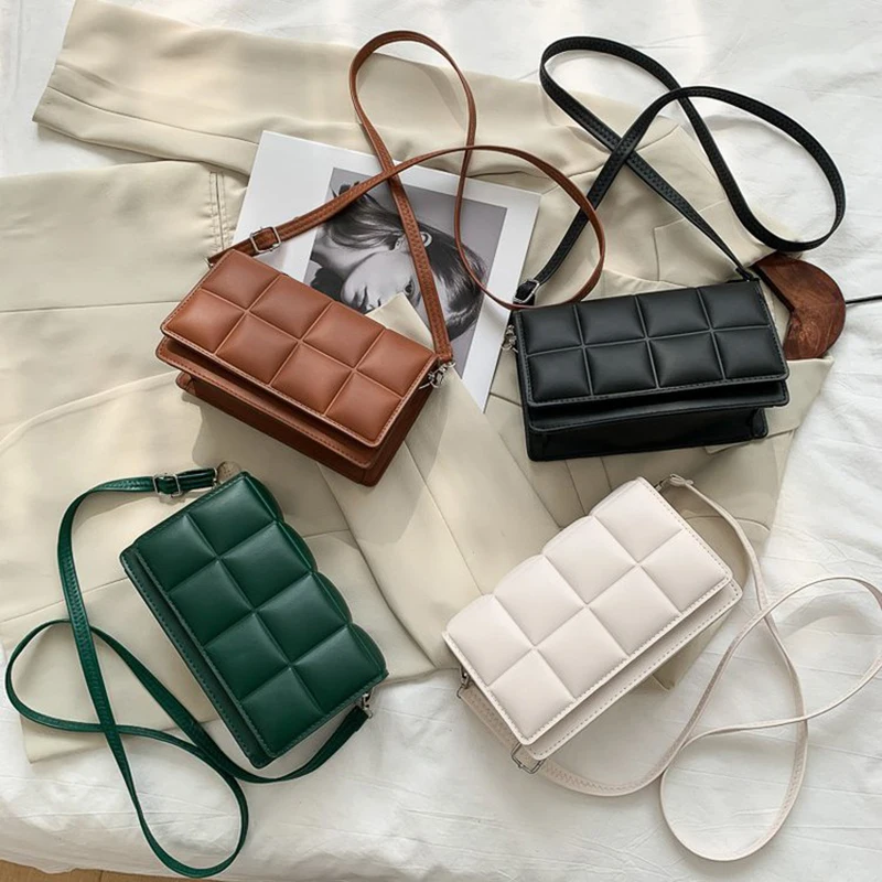 

New Fashion Female Bag Korean Version of Solid Color Indentation Small Square Package Magnetic Buckle Female Handbags Pu