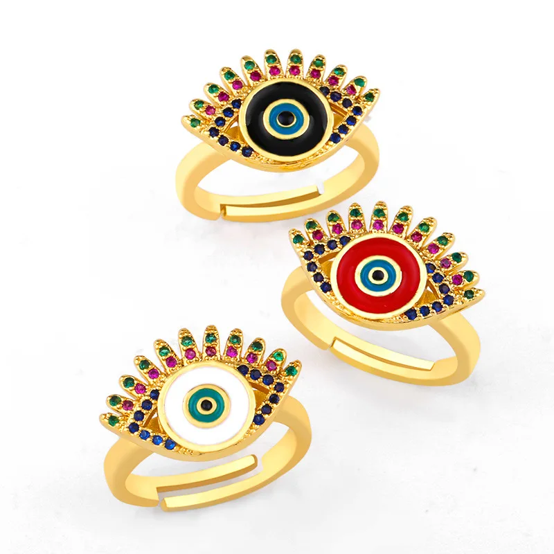 Barlaycs Fashion Charm Fitness Adjustable Gold Brass Copper Crystal Zirconia Eye Finger Ring Jewelry Women Girl Valentine Gift