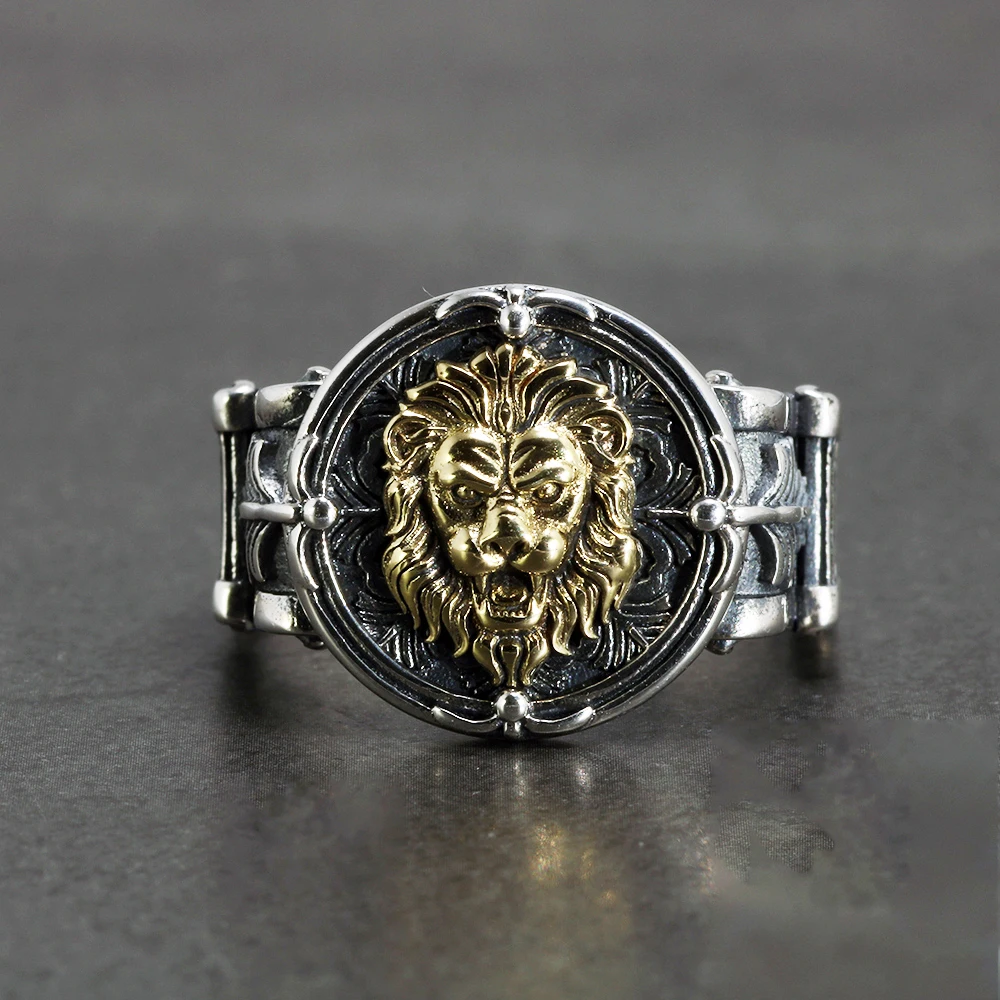 

Solid 925 Sterling Silver Lion Ring for Men Retro Punk Locomotive Men's Ring Men's Leaf Male Jewelry