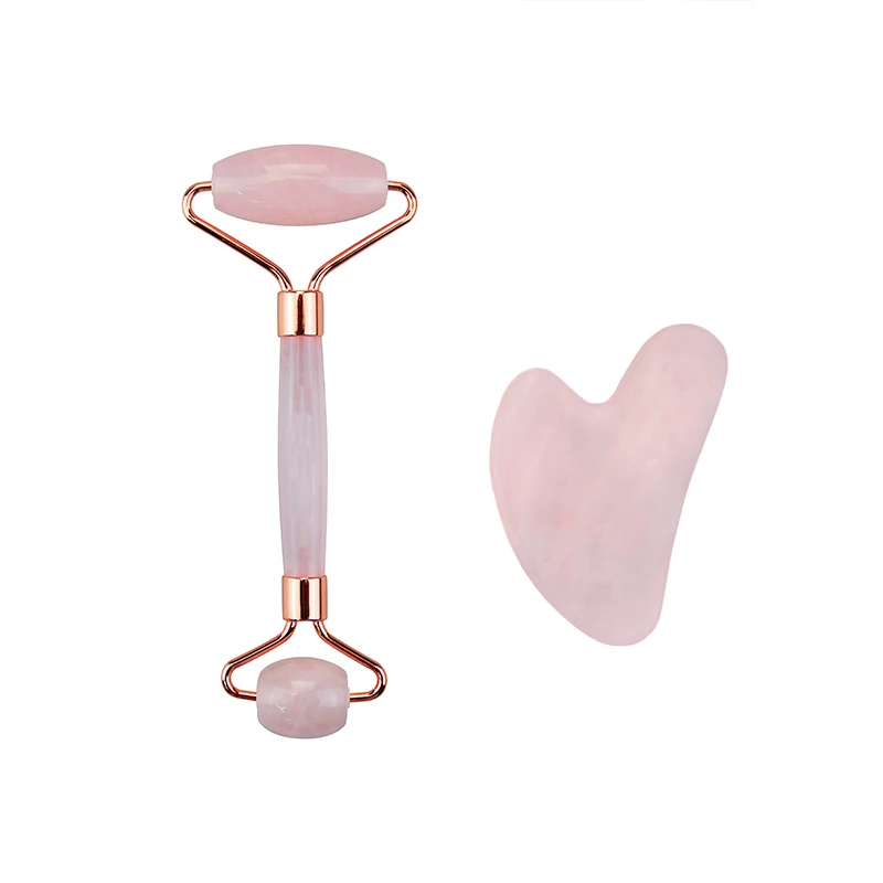 

Beauty personal care face massager gua sha tool jade rose quartz roller, Pink