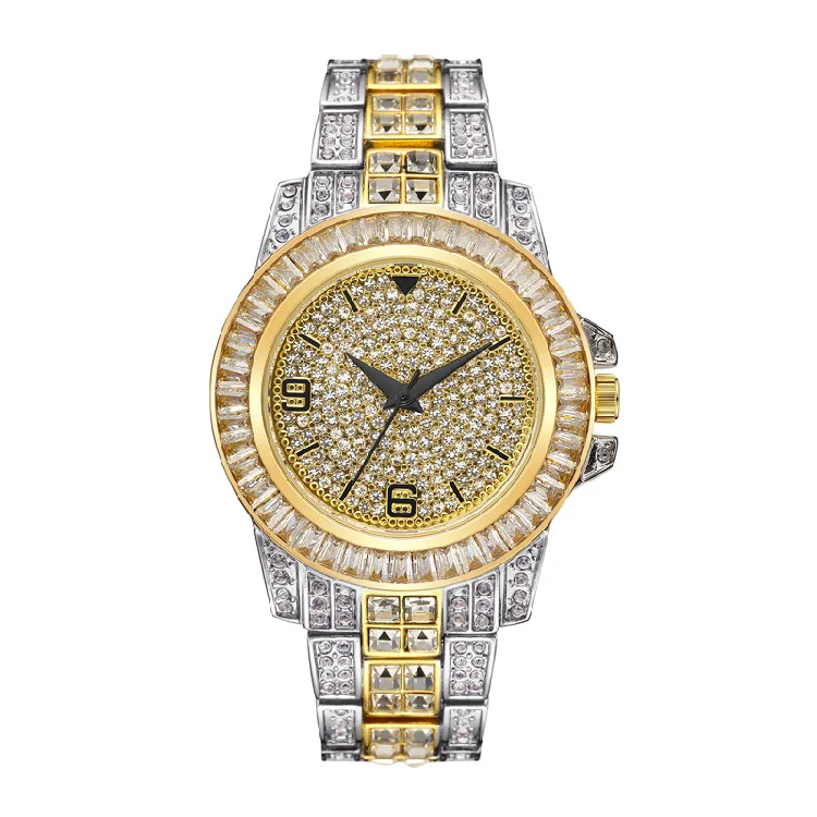 

2021 Iced Out Watch Bling Bling Watch Quartz Gold Hip Hop Wrist Watches With Micro Pave Cz Stainless Steel Wristband Clock Hours