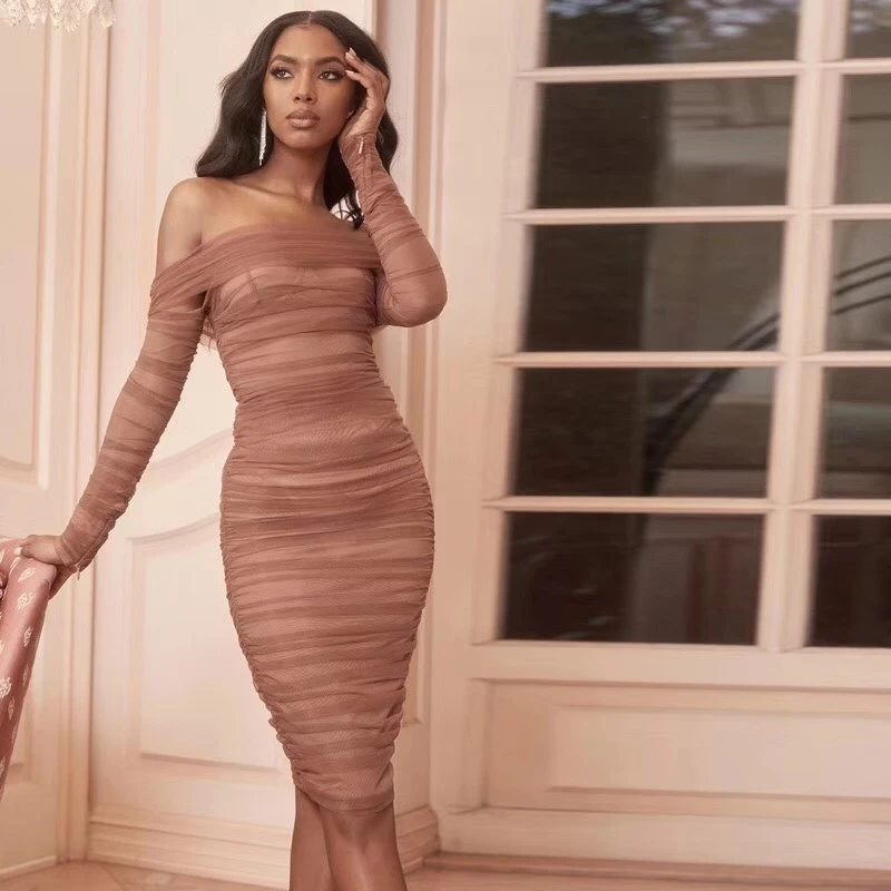 

new bandage evening slim dress for women ruffle backless ladies long party Bodycon Bandage dresses sexy off shoulder
