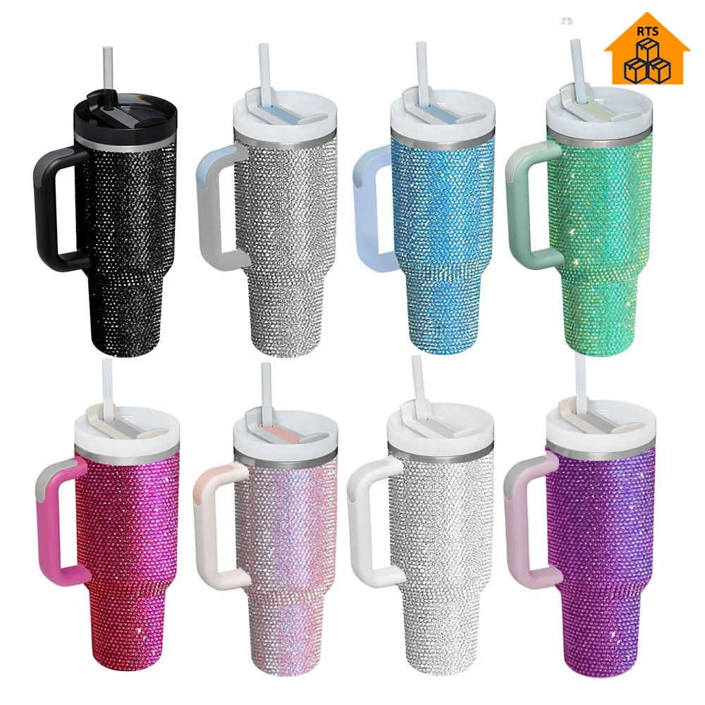 

New Rhinestone Popular 40oz Stainless Steel Tumbler Cups Thermos H1.0&2.0 Travel Car Coffee Mug With Handle