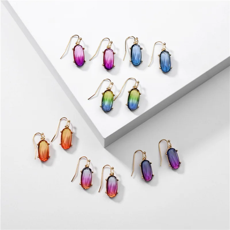 

2020 New Design Transparent Resin Pendant Earring Colorful Oval Resin Drop Earrings For Simple Girls