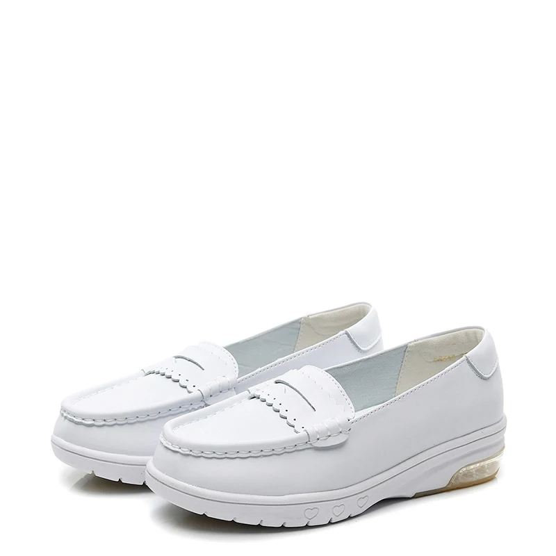 

White Women Cowhide Leather Comfortable Anti-slip Wedge Air Cushion Height Increasing Doctor and Nurse Medical Shoes