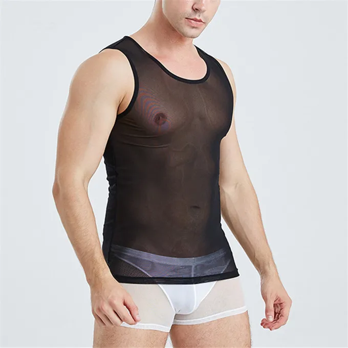 

New Arrival Sexy Gay Transparent Undershirt Mens Sheer Mesh Underwear