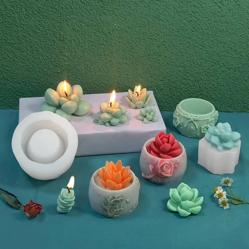 

silicone molds for concrete DIY cake tool cactus Succulent Potted Plant Soap Silicone Candle Mold scented candles set resin mold