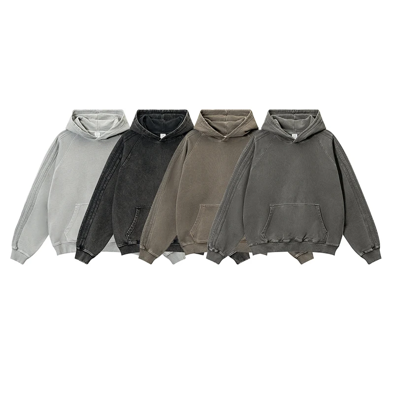 Oversized Y2K Style Sweatshirt Sweatpants Set Acid Washed Striped Hoodie