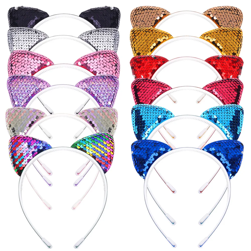 

Hot sale cute sequins Cat's ears (Steamed cat-ear shaped bread) headband for children's party headband simple headdress