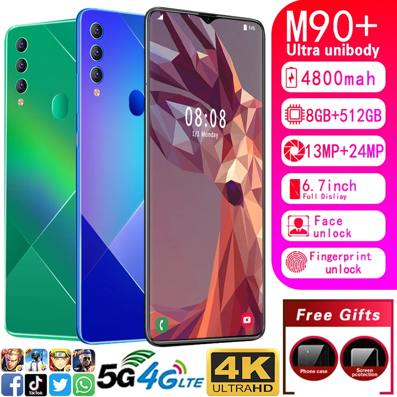 

M90+ 6.7 Inch 8GB+512GB HD Screen Android Smartphones 5G LET Dual SIM Mobile Phone Cell Phones