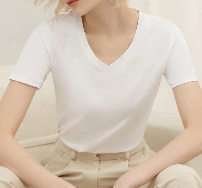 

2020 Summer new short sleeve T-shirt cotton V-neck women's T-shirt