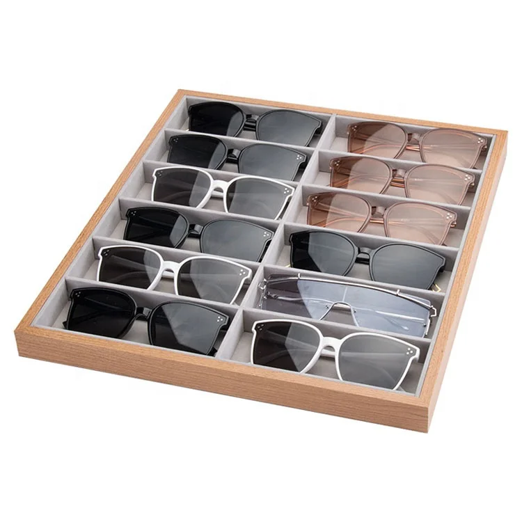 

Spot wholesale 12cells sales tray wooden glasses display box, As sample