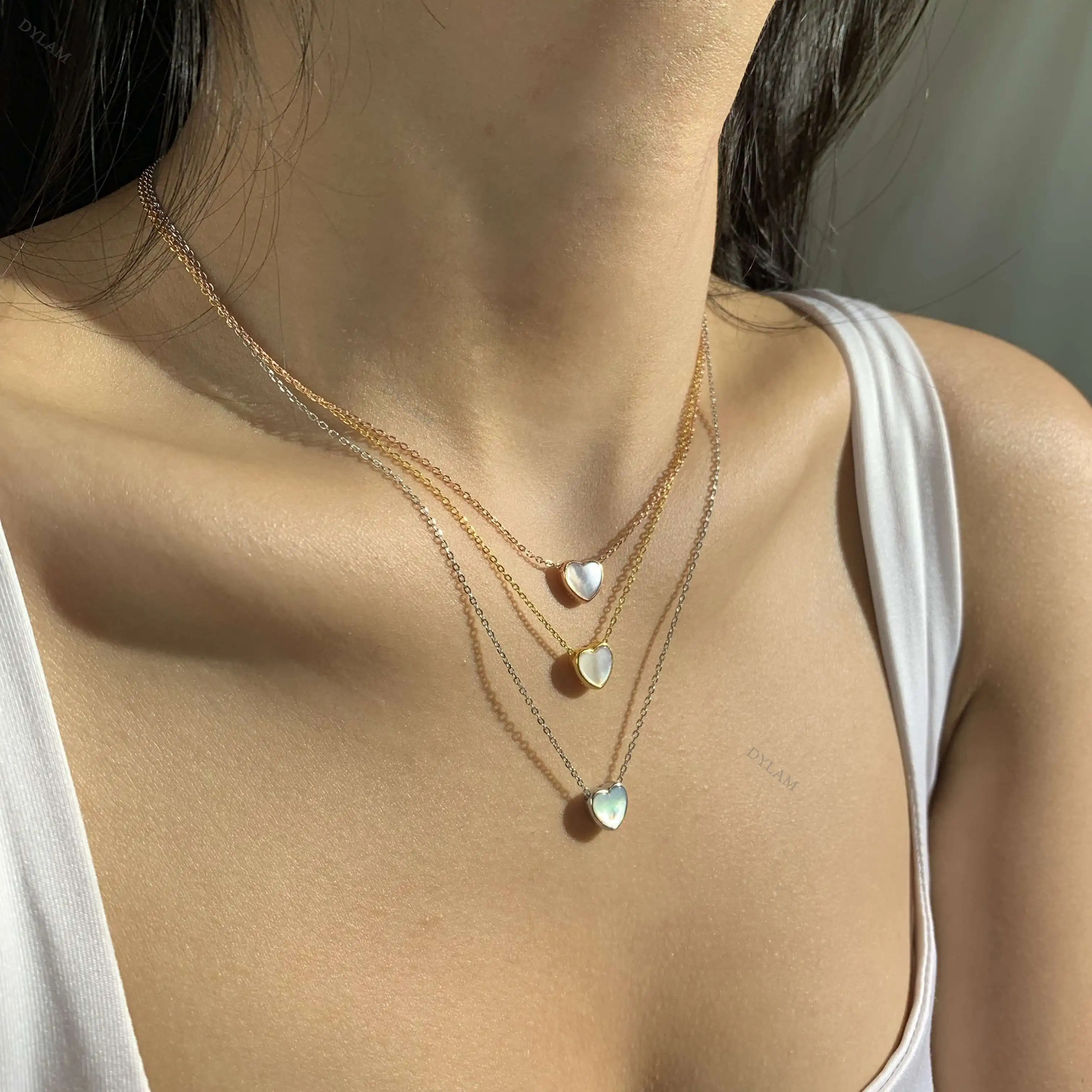 

Dylam Plata 925 Shell Trendy Silver 925 Pendant Jewelry Necklace Custom 925 Sterling Silver Chain 18k Gold Plated Heart Necklace