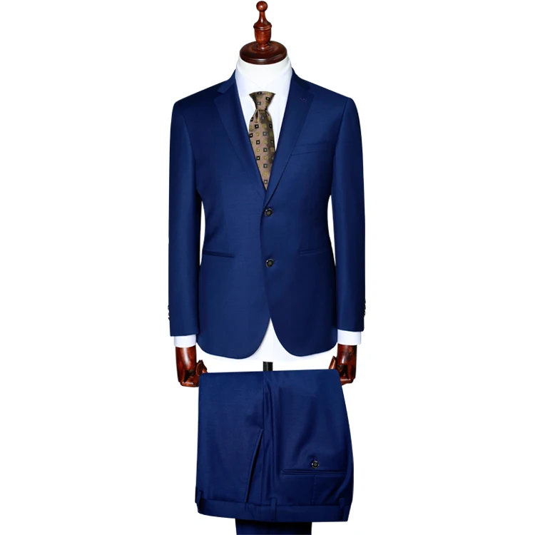

High end wool blend navy checked fabric MOQ 1 tailor made wool male suit made in china