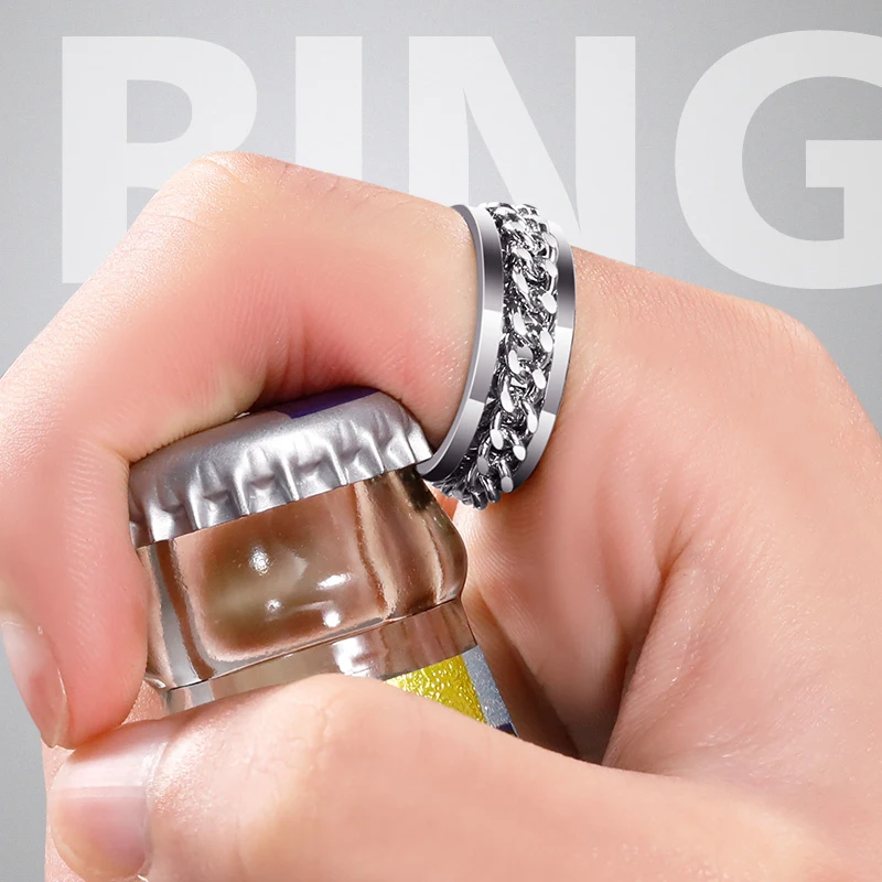 

2021 HOT Sale Stainless Steel Finger Rotatable Ring Corkscrew beer bottle opener ring, Customized color