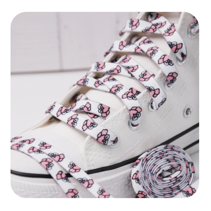 

Awesome New 8mm Flat Laces Handmade Printed shoelace White Signed Shoelaces Of Shoes Sneakers Bootlaces DIY