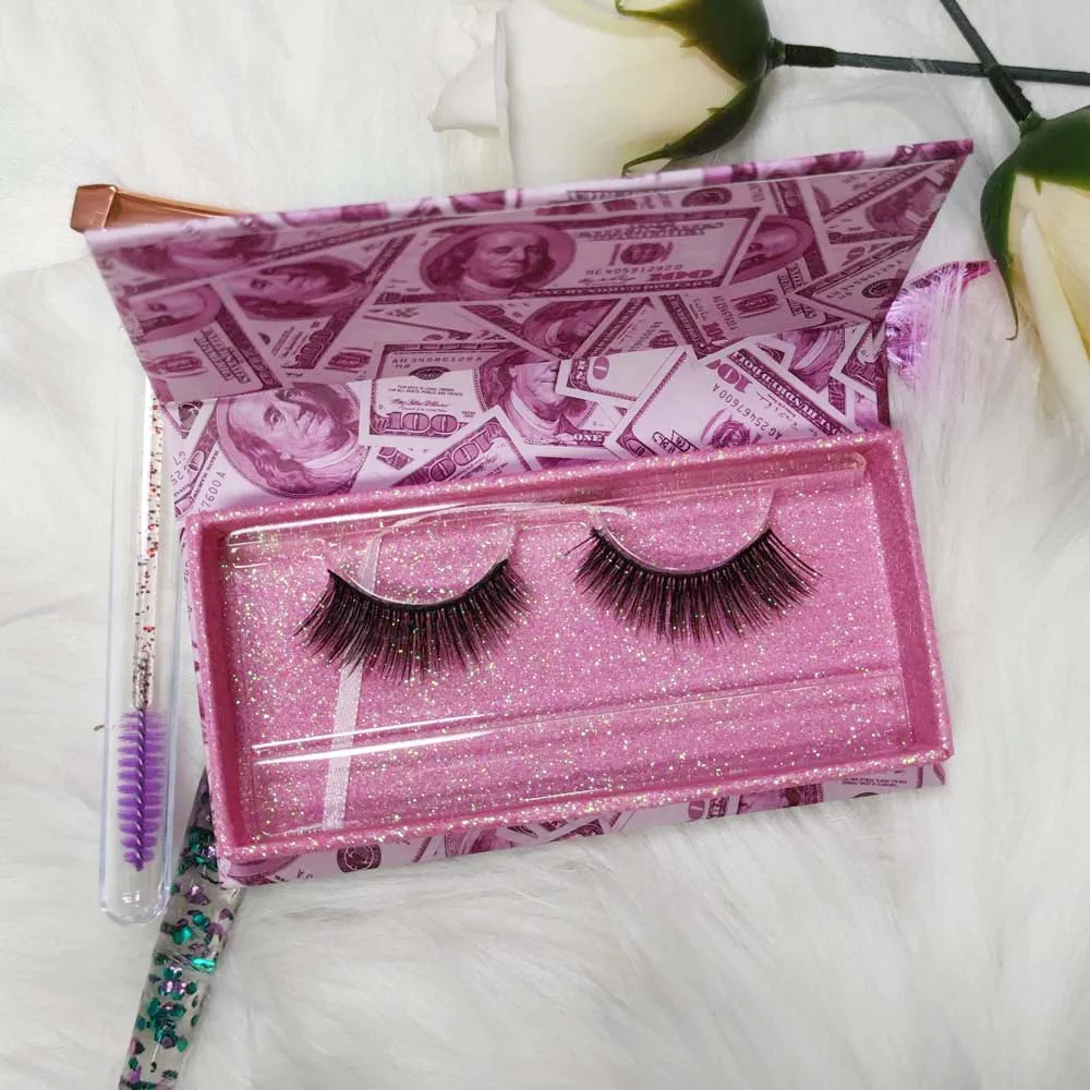 

Red White Dollar Real Mink Eyelashes Handheld Mirrors Box Heater Palete For 3d Mink False Lahes Wholesaleeyelash Strips, Natural black