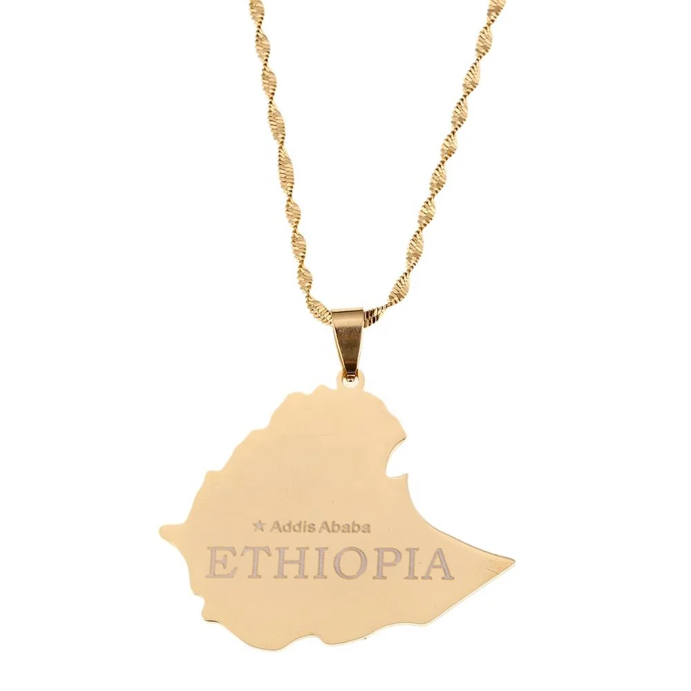 

Gold Color The Federal Democratic Republic of Ethiopia Map Pendant Necklace Ethiopia Jewelry